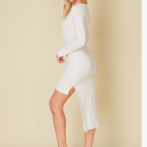 Brand New Paradigm White Asymmetric Midi Dress High Low Hemline Long Sleeves - Picture 6 of 13